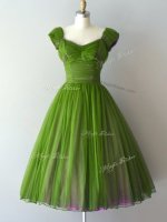 Fancy Green Cap Sleeves Ruching Knee Length Dama Dress for Quinceanera