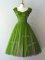 Fancy Green Cap Sleeves Ruching Knee Length Dama Dress for Quinceanera