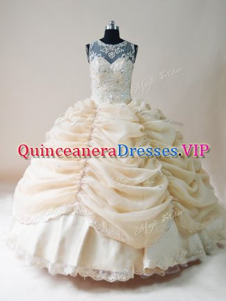 Sumptuous Floor Length Champagne Quinceanera Dress Scoop Sleeveless Lace Up