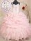 Graceful Baby Pink Organza Zipper Straps Sleeveless Floor Length 15th Birthday Dress Beading and Ruffles and Pick Ups