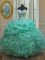 Custom Designed Floor Length Lace Up Quinceanera Gown Apple Green for Military Ball and Sweet 16 and Quinceanera with Beading and Ruffles and Pick Ups