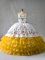Exquisite Sweetheart Sleeveless Sweet 16 Quinceanera Dress Floor Length Embroidery and Ruffled Layers Gold Organza