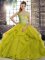 Sleeveless Beading and Ruffles Lace Up Quinceanera Dress with Olive Green Brush Train