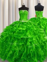 Modest Organza Strapless Sleeveless Lace Up Beading and Ruffles Sweet 16 Dresses in Green(SKU PSSW0502-4BIZ)