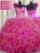 Spectacular One Shoulder Handcrafted Flower Multi-color Sleeveless Floor Length Beading and Ruffles and Hand Made Flower Lace Up Quinceanera Dress