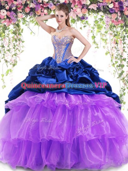 Dramatic Sleeveless Brush Train Beading and Ruffled Layers and Pick Ups Lace Up Quinceanera Gown - Click Image to Close