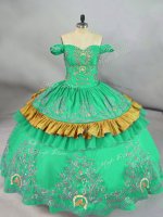 Beautiful Turquoise Sleeveless Embroidery Floor Length Sweet 16 Quinceanera Dress