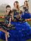 Floor Length Lace Up Ball Gown Prom Dress Blue And Black for Military Ball and Sweet 16 and Quinceanera with Embroidery and Ruffled Layers