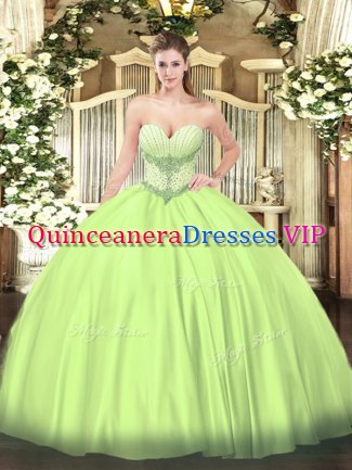 Super Yellow Green Lace Up Vestidos de Quinceanera Beading Sleeveless Floor Length