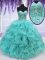 Sleeveless Floor Length Beading and Ruffles Lace Up Quinceanera Gown with Aqua Blue