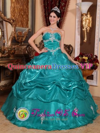 La Vega colombia Pretty Strapless Appliques Brand New Turquoise Quinceanera Dress Organza Ball Gown