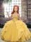 Nice Gold Organza Lace Up Pageant Dresses Sleeveless Floor Length Beading and Ruffles