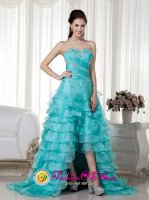 Honolulu Hawaii/HI High Low Teal A-line Sweetheart Brush Train Organza Beading Quinceanera Dama Dress
