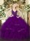Cute Purple Straps Neckline Beading and Ruffles 15th Birthday Dress Sleeveless Zipper