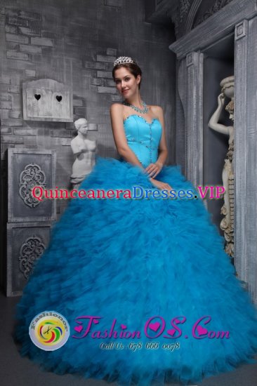 Sweetheart Beaded Decorate Ruffles Customize Baby Blue Quinceanera Dresses For Sweet 16 - Click Image to Close