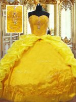 Chic Gold Sleeveless Brush Train Beading and Embroidery and Pick Ups Vestidos de Quinceanera(SKU PSSW0617BIZ)