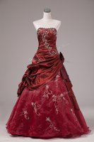Strapless Sleeveless Lace Up Ball Gown Prom Dress Burgundy Organza and Taffeta(SKU SWQD277BIZ)