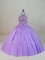 Lavender Quinceanera Gowns Halter Top Sleeveless Brush Train Lace Up