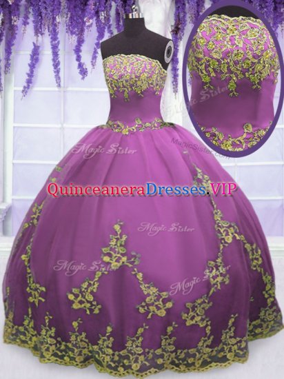 Fuchsia Zipper Quinceanera Gowns Appliques Sleeveless Floor Length - Click Image to Close