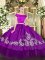 Attractive Organza and Taffeta Off The Shoulder Short Sleeves Zipper Embroidery Quinceanera Dresses in Purple
