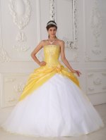 Tiffany & Co Nevada Iowa/IA Yellow and White Quinceanera Dress With beading Bodice Taffeta[QDZY462-HBIZ]