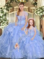 Floor Length Lavender Vestidos de Quinceanera Organza Sleeveless Beading and Ruffles
