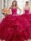 Trendy Organza Strapless Sleeveless Lace Up Beading and Ruffles Sweet 16 Dress in Fuchsia