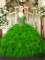 Ideal Organza Lace Up V-neck Sleeveless Floor Length Quince Ball Gowns Beading and Ruffles