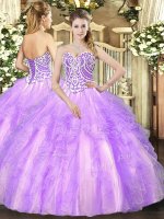 Fashionable Lavender Sweetheart Lace Up Beading and Ruffles Quinceanera Gowns Sleeveless