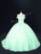 Custom Designed Tulle Off The Shoulder Sleeveless Court Train Lace Up Beading Sweet 16 Quinceanera Dress in Apple Green