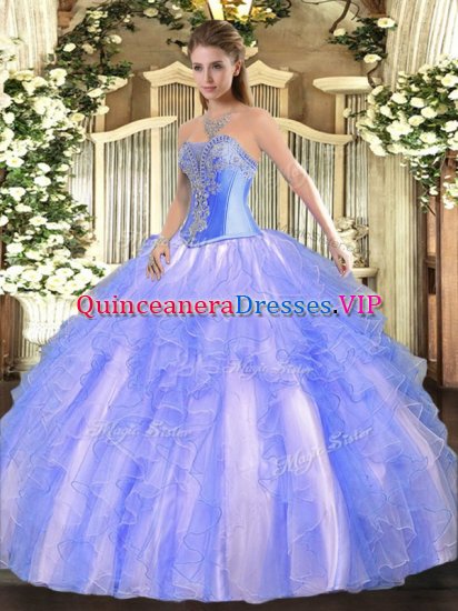 Floor Length Lace Up Quinceanera Dresses Blue for Military Ball and Sweet 16 and Quinceanera with Beading and Ruffles - Click Image to Close