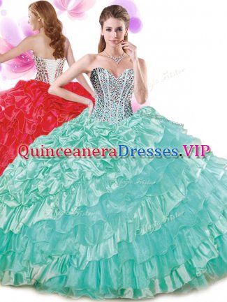 Organza and Taffeta Sleeveless Floor Length Quinceanera Gown and Beading and Ruffled Layers and Pick Ups