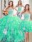 Fabulous Three Piece Turquoise Sleeveless Floor Length Beading and Ruffles and Sequins Lace Up Sweet 16 Dresses