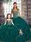 Organza Straps Sleeveless Lace Up Beading and Ruffles Quince Ball Gowns in Peacock Green