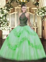 Cute Floor Length Quinceanera Dress Halter Top Sleeveless Lace Up