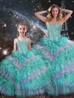 Multi-color Sleeveless Beading and Ruffled Layers and Sequins Floor Length Sweet 16 Dresses