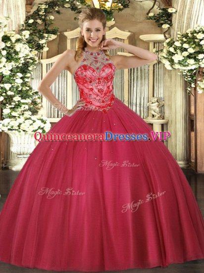On Sale Beading Sweet 16 Dress Coral Red Lace Up Sleeveless Floor Length - Click Image to Close