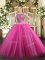 Custom Fit Hot Pink Tulle Lace Up 15 Quinceanera Dress Sleeveless Floor Length Beading