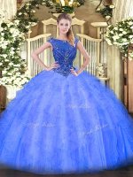 Luxury Sleeveless Zipper Floor Length Beading and Ruffles Ball Gown Prom Dress
