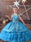 Baby Blue Straps Lace Up Embroidery and Ruffled Layers Child Pageant Dress Sleeveless