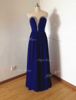 Royal Blue Chiffon Side Zipper Court Dresses for Sweet 16 Sleeveless Floor Length Beading