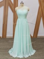 Charming Apple Green Sleeveless Chiffon Sweep Train Side Zipper Vestidos de Damas for Prom and Party and Wedding Party