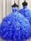 Royal Blue Ball Gowns Organza Sweetheart Sleeveless Beading and Ruffles Lace Up Sweet 16 Quinceanera Dress Sweep Train