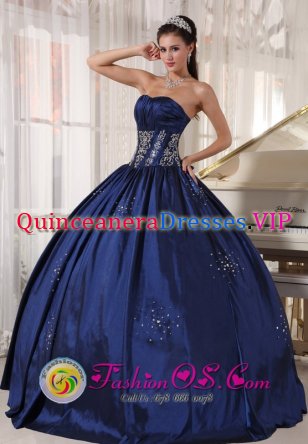 Warrensburg Missouri/MO Strapless Embroidery and Beading Modest Navy blue Quinceanera Dress floor length Taffeta Ball Gown