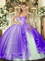 Sumptuous Floor Length Lavender Court Dresses for Sweet 16 Tulle Sleeveless Beading and Ruffles
