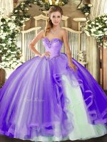 Sumptuous Floor Length Lavender Court Dresses for Sweet 16 Tulle Sleeveless Beading and Ruffles(SKU SJQDDT1359002-2BIZ)