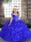 Sleeveless Fabric With Rolling Flowers Floor Length Lace Up Child Pageant Dress in Royal Blue with Beading
