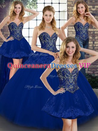 Designer Royal Blue Sweetheart Lace Up Beading and Appliques Sweet 16 Dresses Sleeveless