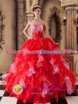 Llanrug Gwynedd Red Ball Gown Strapless Sweetheart Floor-length Organza Quinceanera Dress