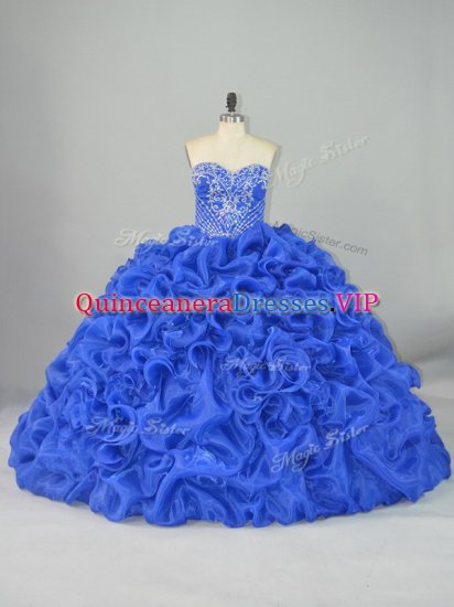 Pretty Blue Sweet 16 Dresses Sweet 16 and Quinceanera with Beading and Pick Ups Sweetheart Sleeveless Brush Train Lace Up - Click Image to Close